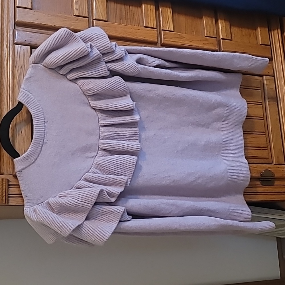 Madewell Tan Ribbed Sweater with Ruffle Yoke - Picture 2 of 10